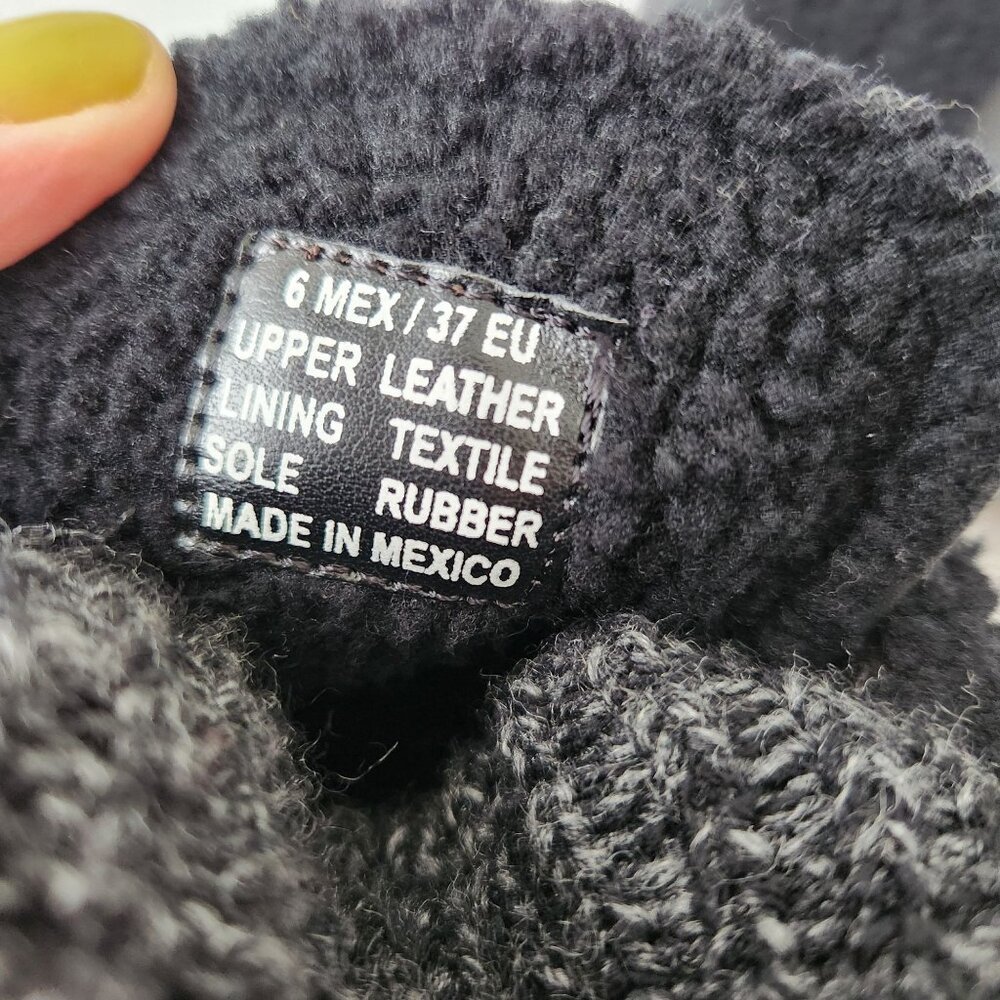 Musse & Cloud Black Leather Boot Sweater Sherpa Hiking Ankle Fall Winter Cute - Picture 7 of 11